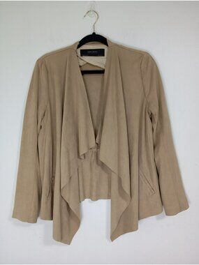 Zara Basic Waterfall Open-Front Jacket Faux Suede Adjustable Waist Tie Size M